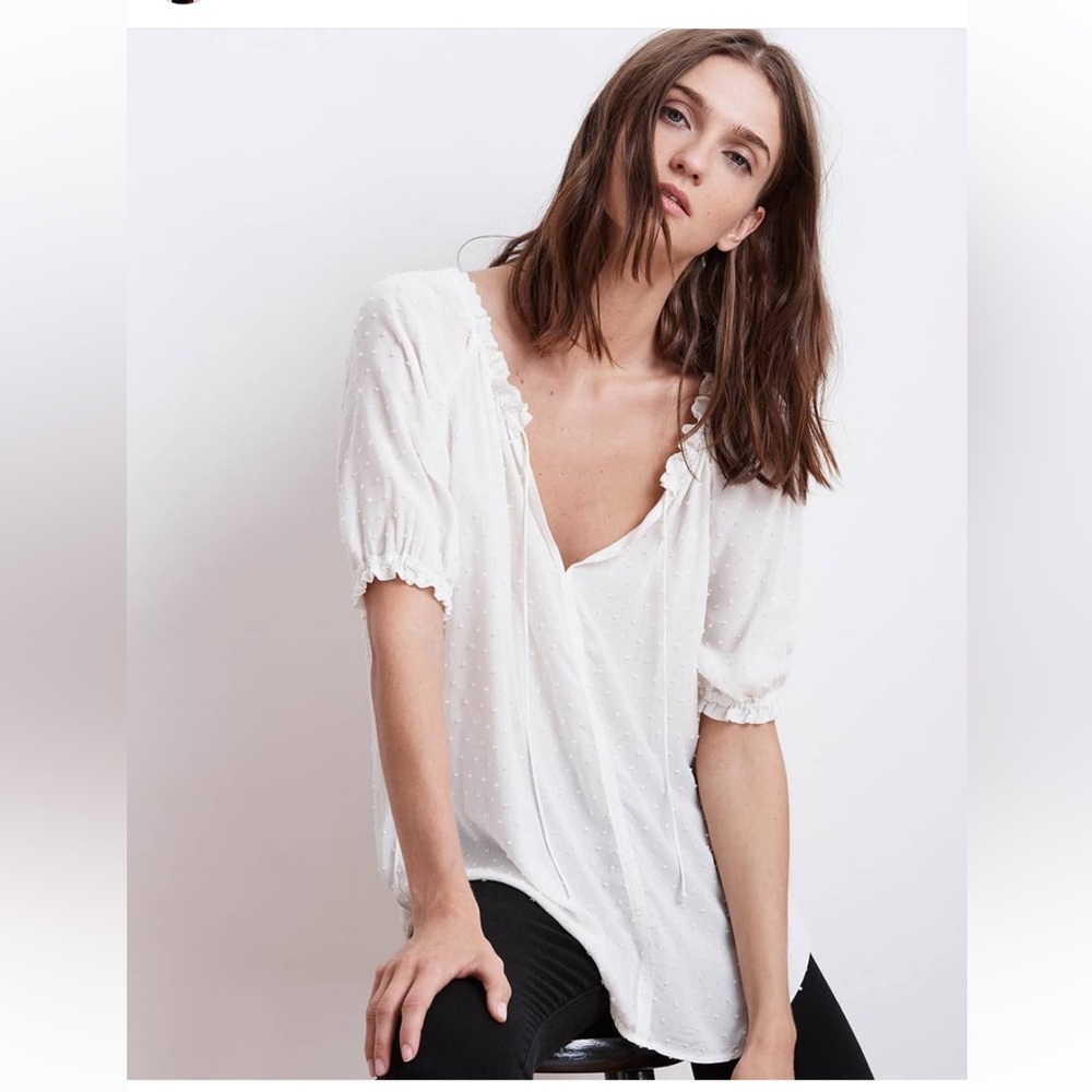 Velvet Blouse with low v neck tie keyhole